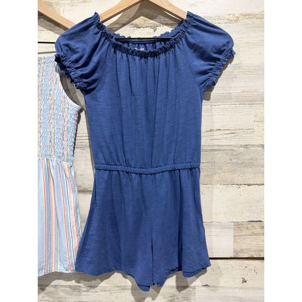 Art Class Old Navy Romper Bundle Girls 10/12 Blue Striped Summer Boho EUC